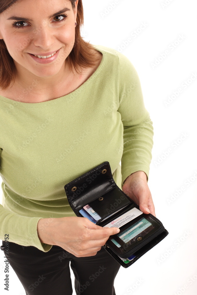 stock photo of a young woman with wallet stock photo of a young woman with wallet
