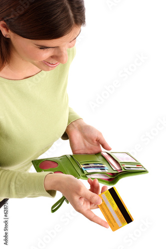 stock photo of a young woman holding credit card