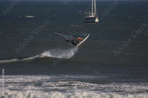 sailboarder rides  waves at punta san carlos