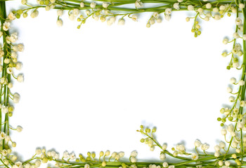 lily of the valley flowers on paper frame border isolated horizo