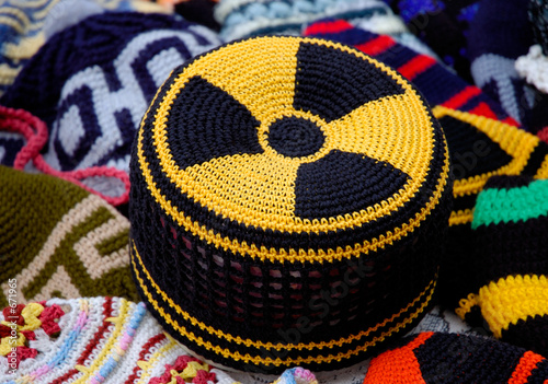nuclear radiation hazard sign on knitted hat