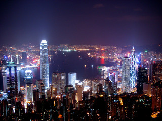 Papier peint photo Hong Kong Hong Kong illuminée la nuit  © Akio Koizumi