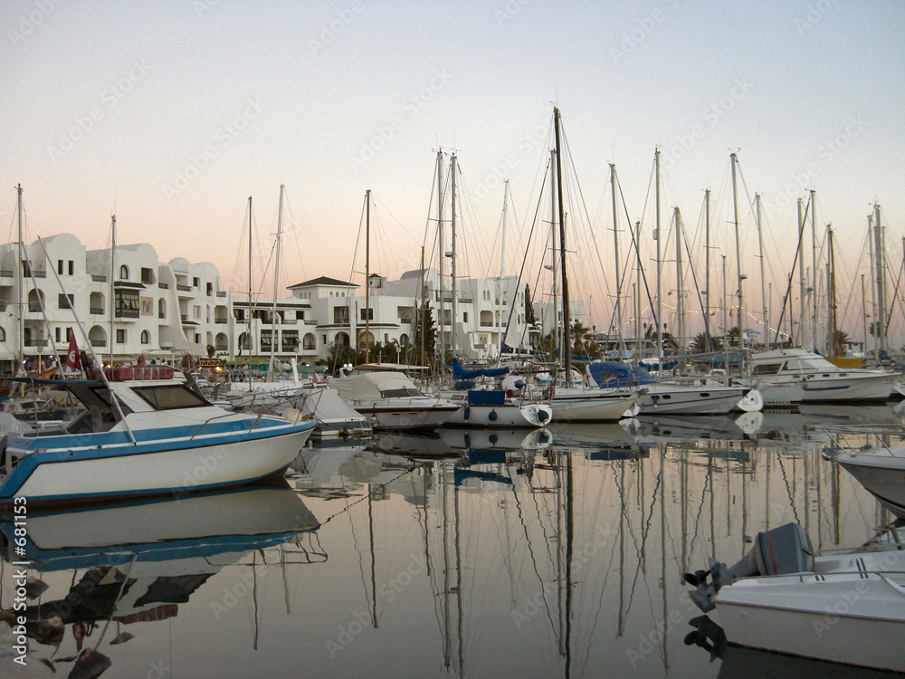 small fishing port at sunset, tunisia