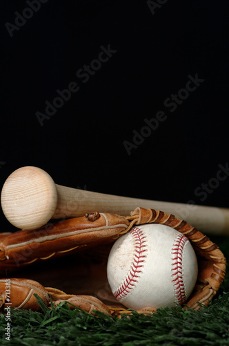 Photography baseball and bat on black