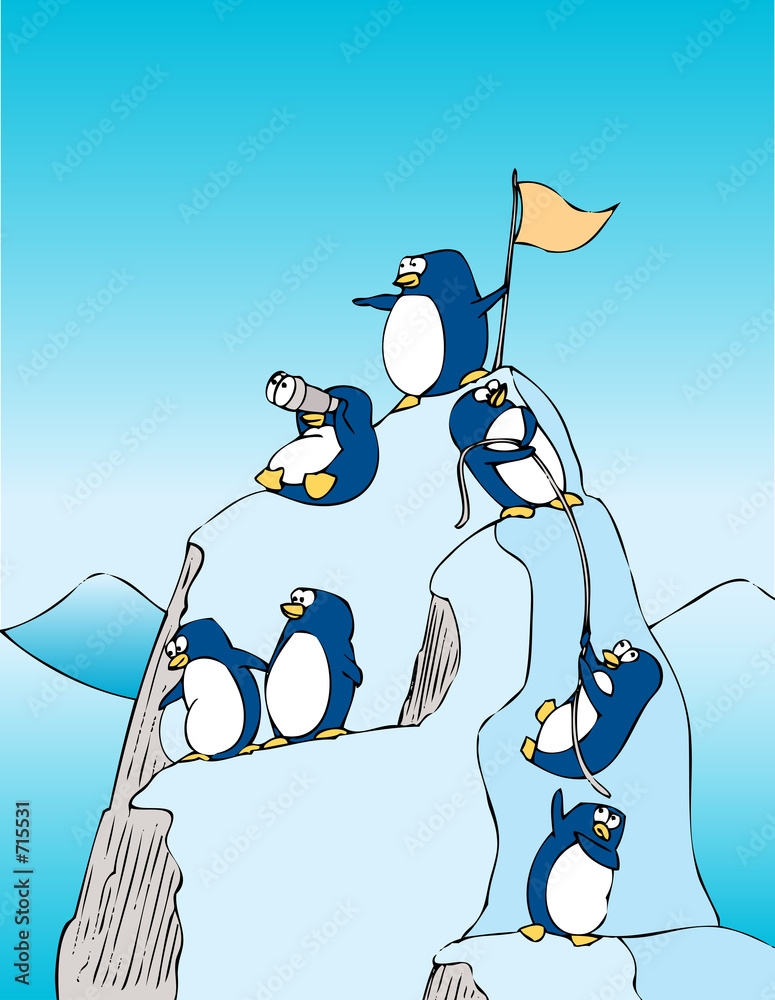 Wall Mural Drawing of penguins on mountain top