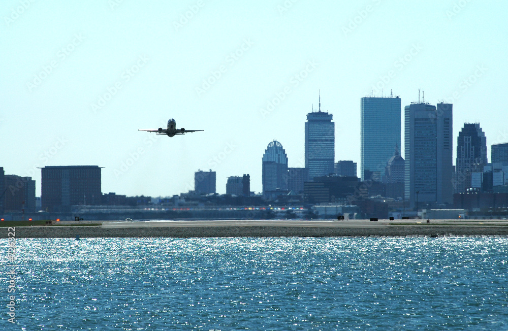 Foto boston skyline with aircraft