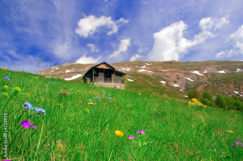 mountain hut and a meadow in macedonia
