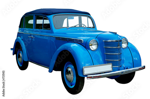 classic blue retro car isolated