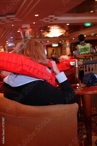 woman during safety drill on cruiseship photo