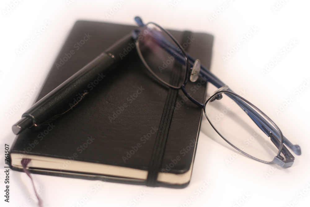 pen, diary and glasses - shallow focus pen, diary and glasses - shallow focus