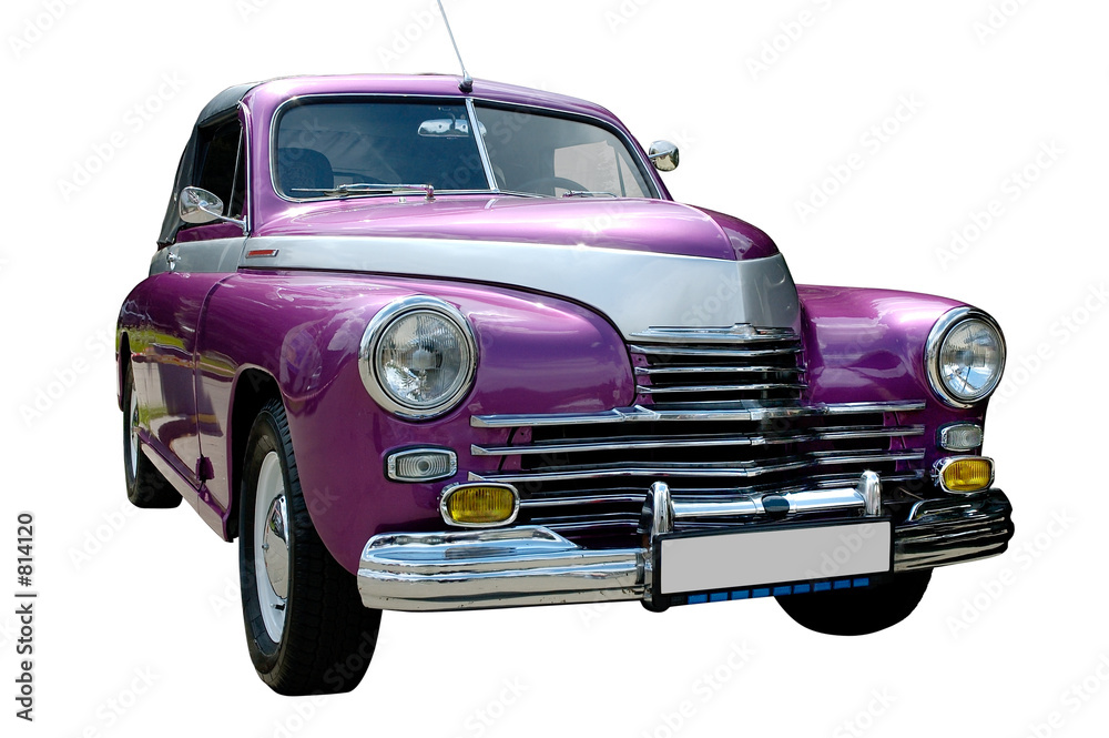 purple retro car isolated