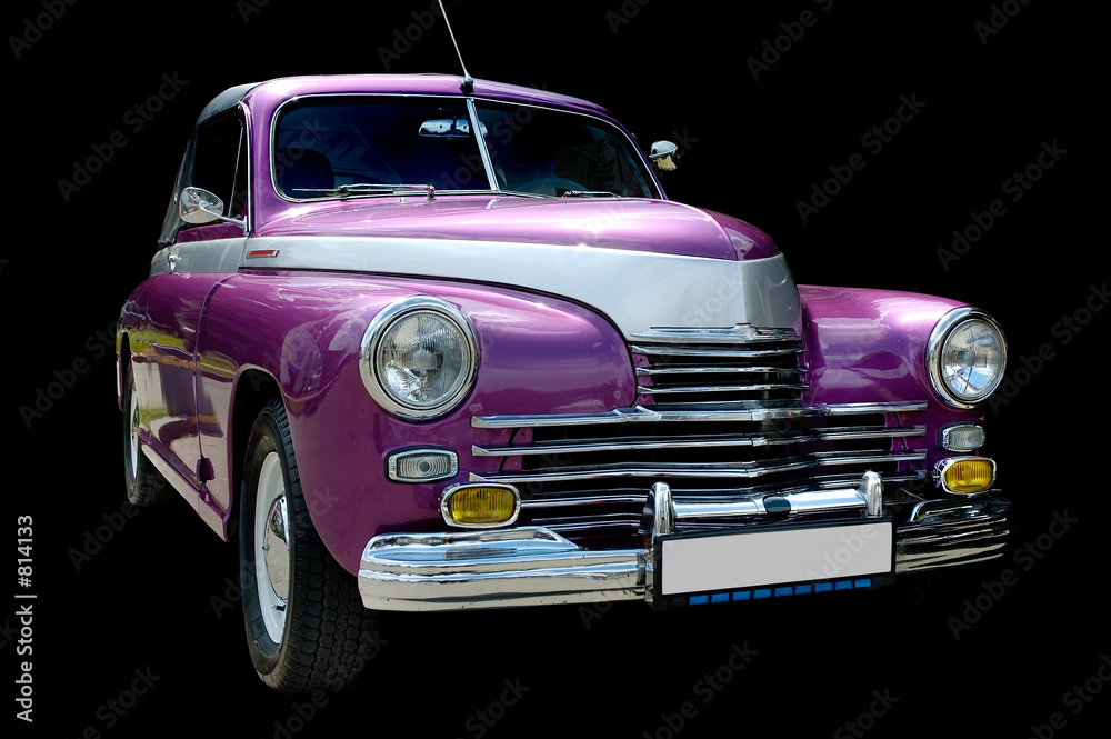 purple retro car isolated