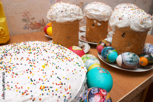 easter cakes and eggs photo