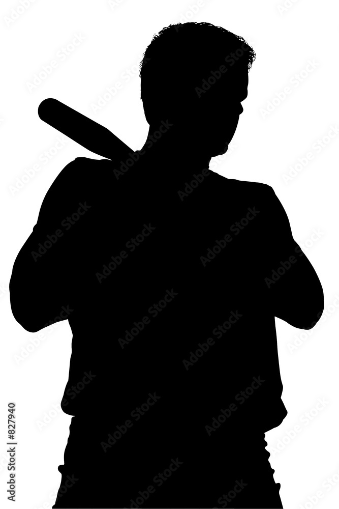 silhouette with clipping path of man with baseball