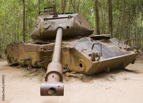 distroyed american tank, cu chi tunnels photo
