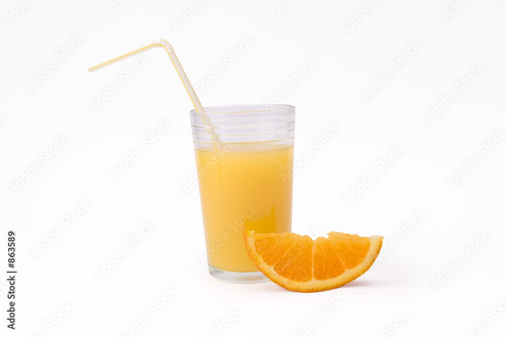 slice of orange and glass of orange juice with str slice of orange and glass of orange juice with str