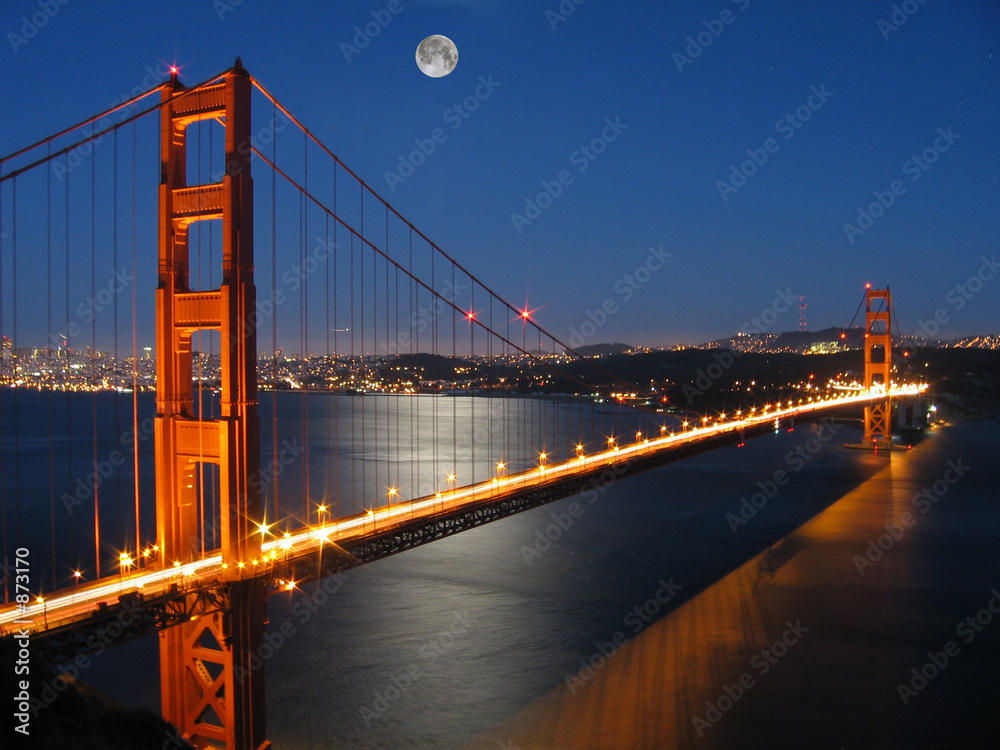 golden gate bridge with moon light