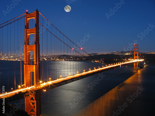 golden gate bridge with moon light