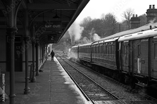 vintage steam train in station