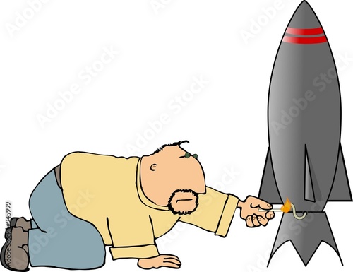 man lighting a rocket