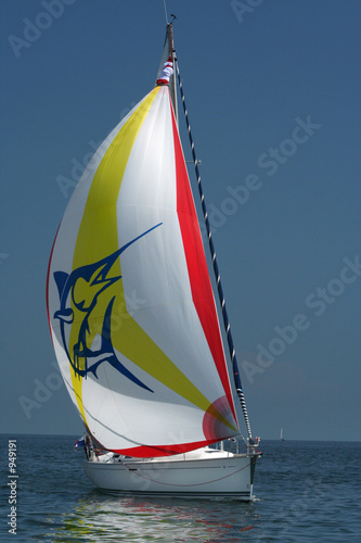 white sail in the blue sea photo