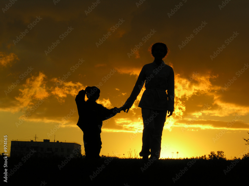mother with son sunset