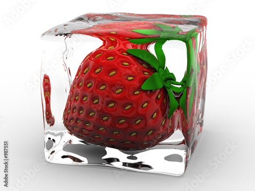strawberry frozen in ice cube