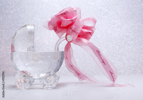 crystal baby carriage with pink bow