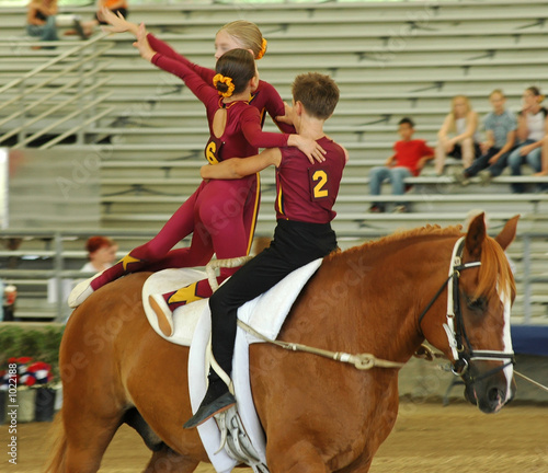 horse vaulter team performing