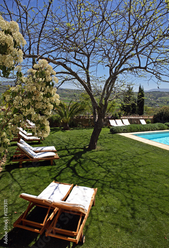 luxury rustic hotel and swimming pool in countryside