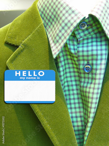 suit with name badge
