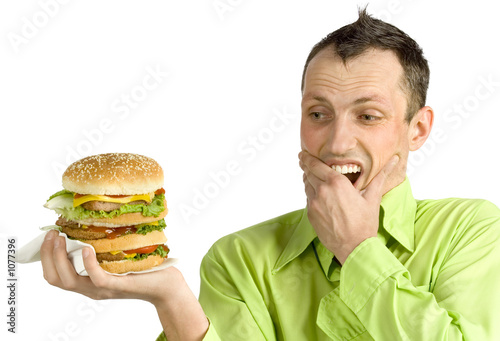 man with hamburger
