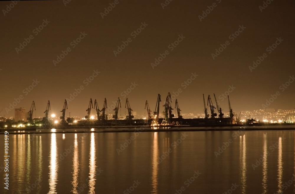 baku seaport at night