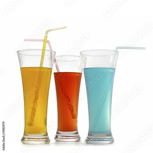 3 colored drinks in glass