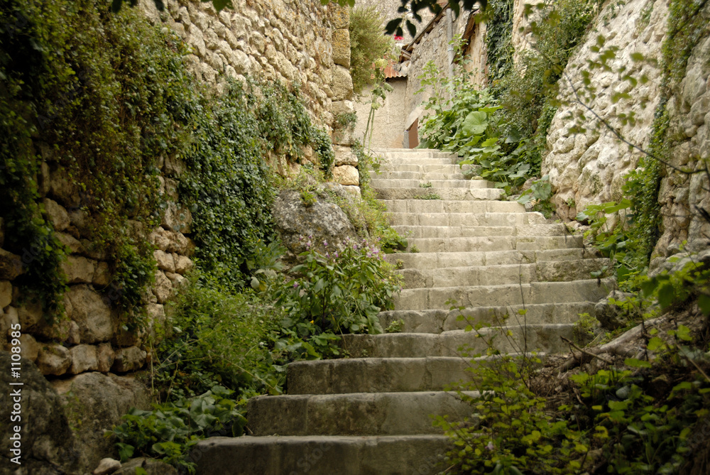 Obraz premium escalier entre deux murs de pierres