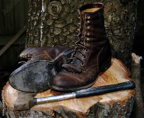 old boots with axe