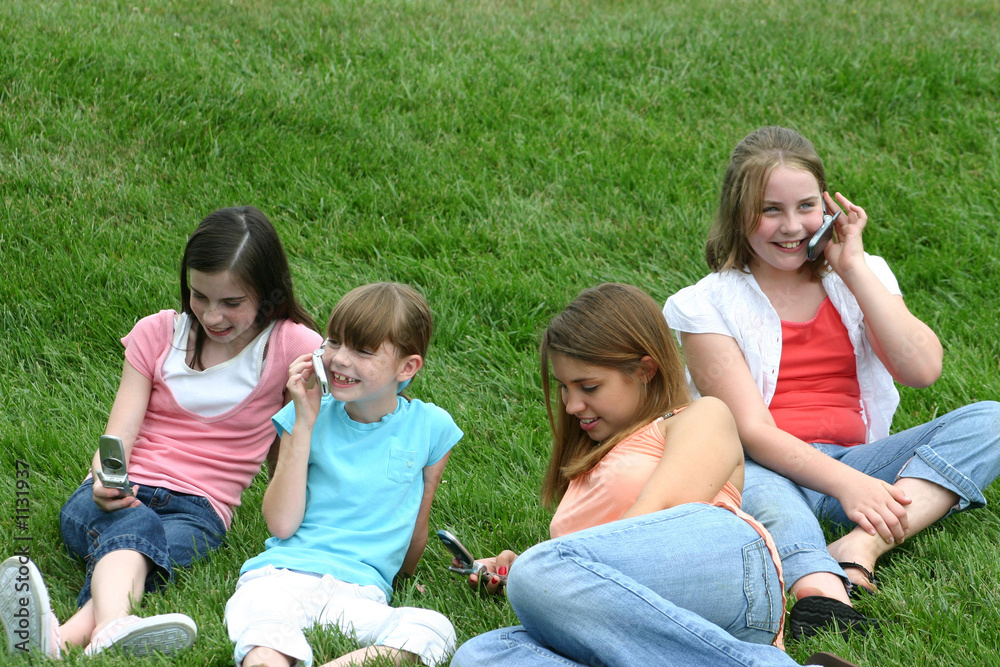 Fototapeta premium group of girls using cell phones