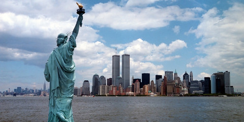 Handdoek met foto Vrijheidsbeeld Haven van New York uitzicht  © grafficx