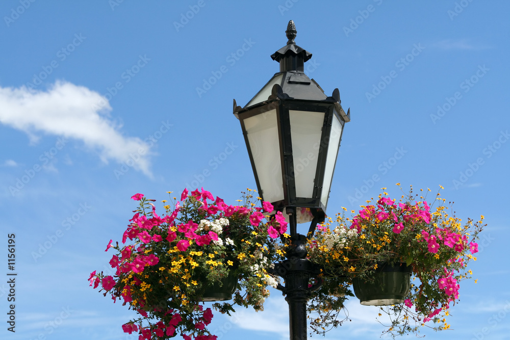 lamp post with flowers