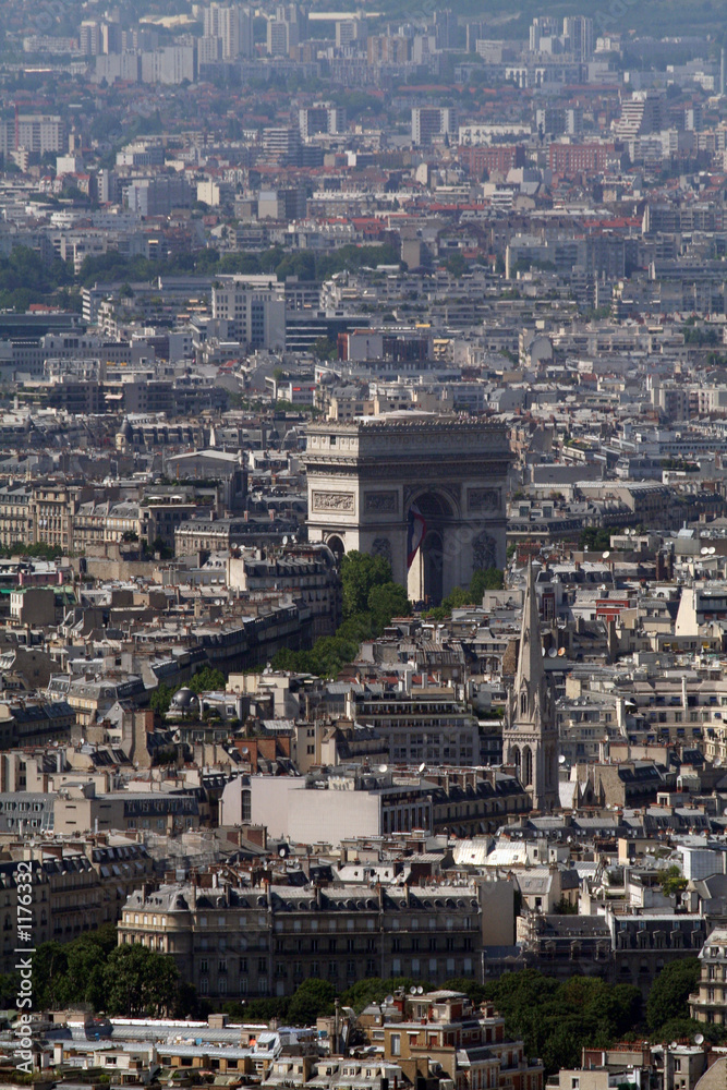 paris cityscape with triumph arch