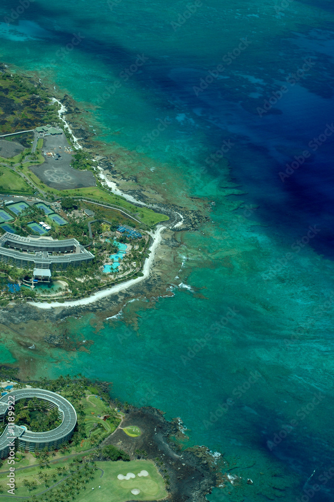 big island aerial shot - beach hotel