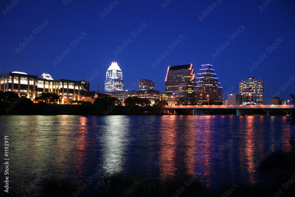 Naklejka premium downtown austin, texas at night