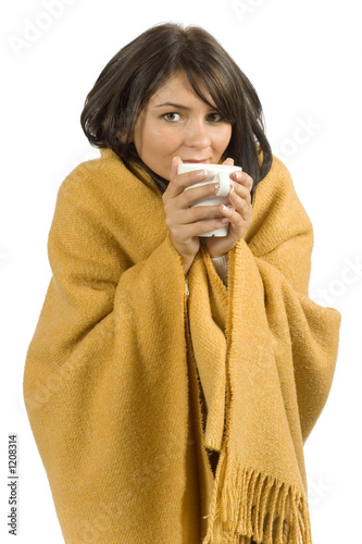 ill woman with hot cup photo