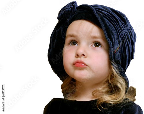  little girl in blue hat photo