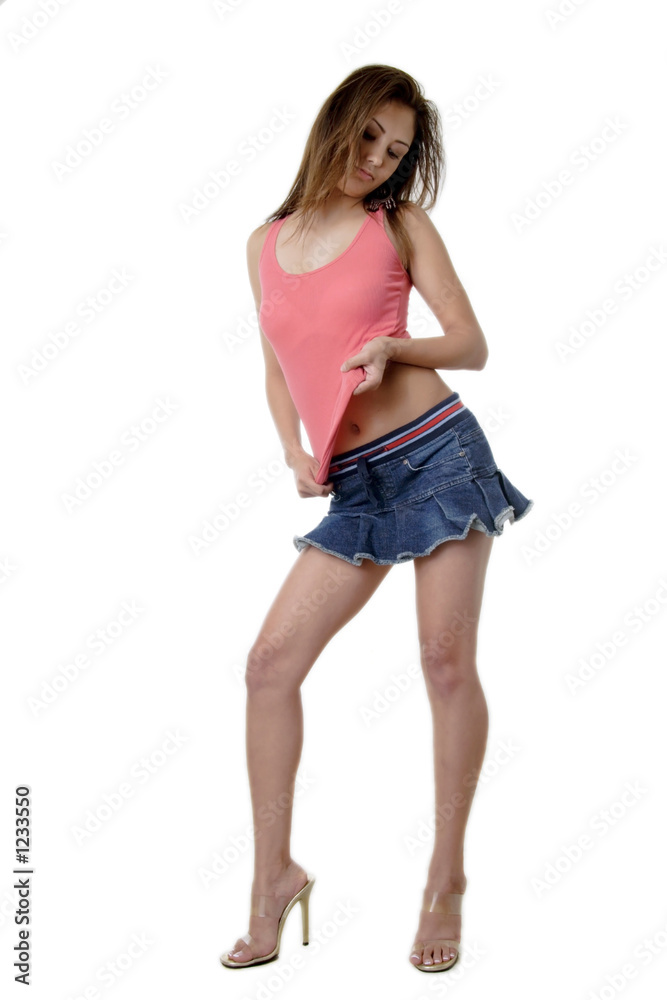 pretty brunette in sexy mini skirt Stock-Foto | Adobe Stock