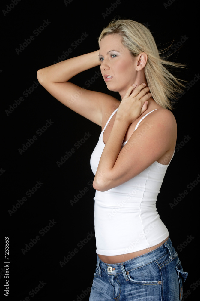 pretty serene woman with wind blown hair pretty serene woman with wind blown hair