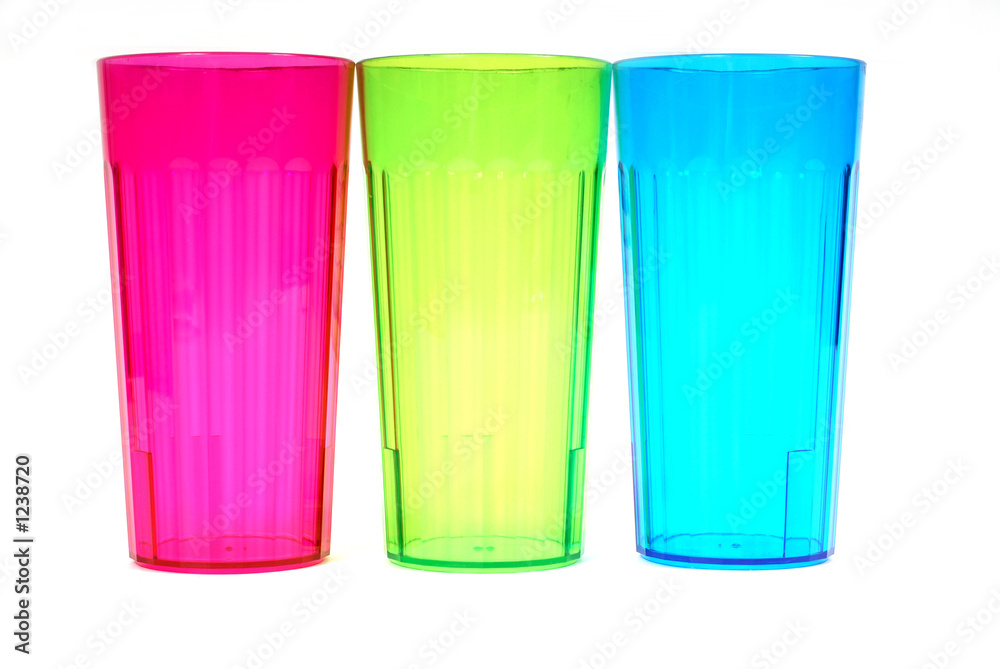 three colorful beverage glasses three colorful beverage glasses