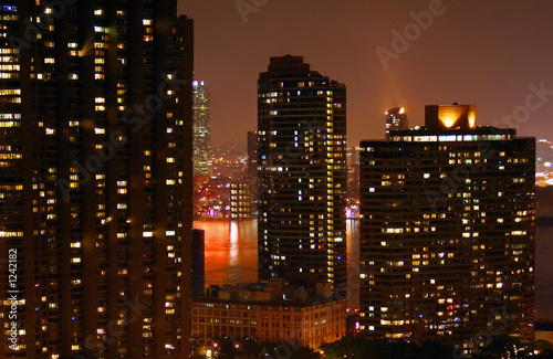 colorful new york city skyline at night