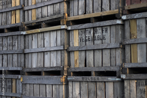 several old wooden fruit crates