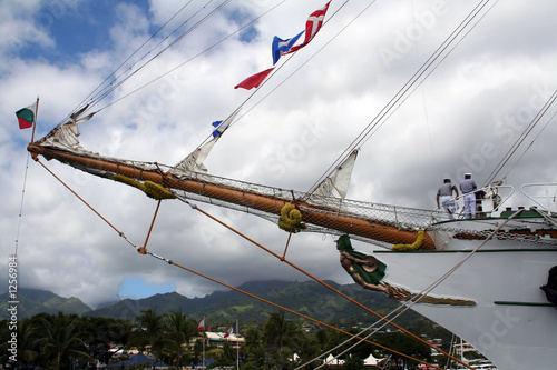 bow of a wooden sailboat